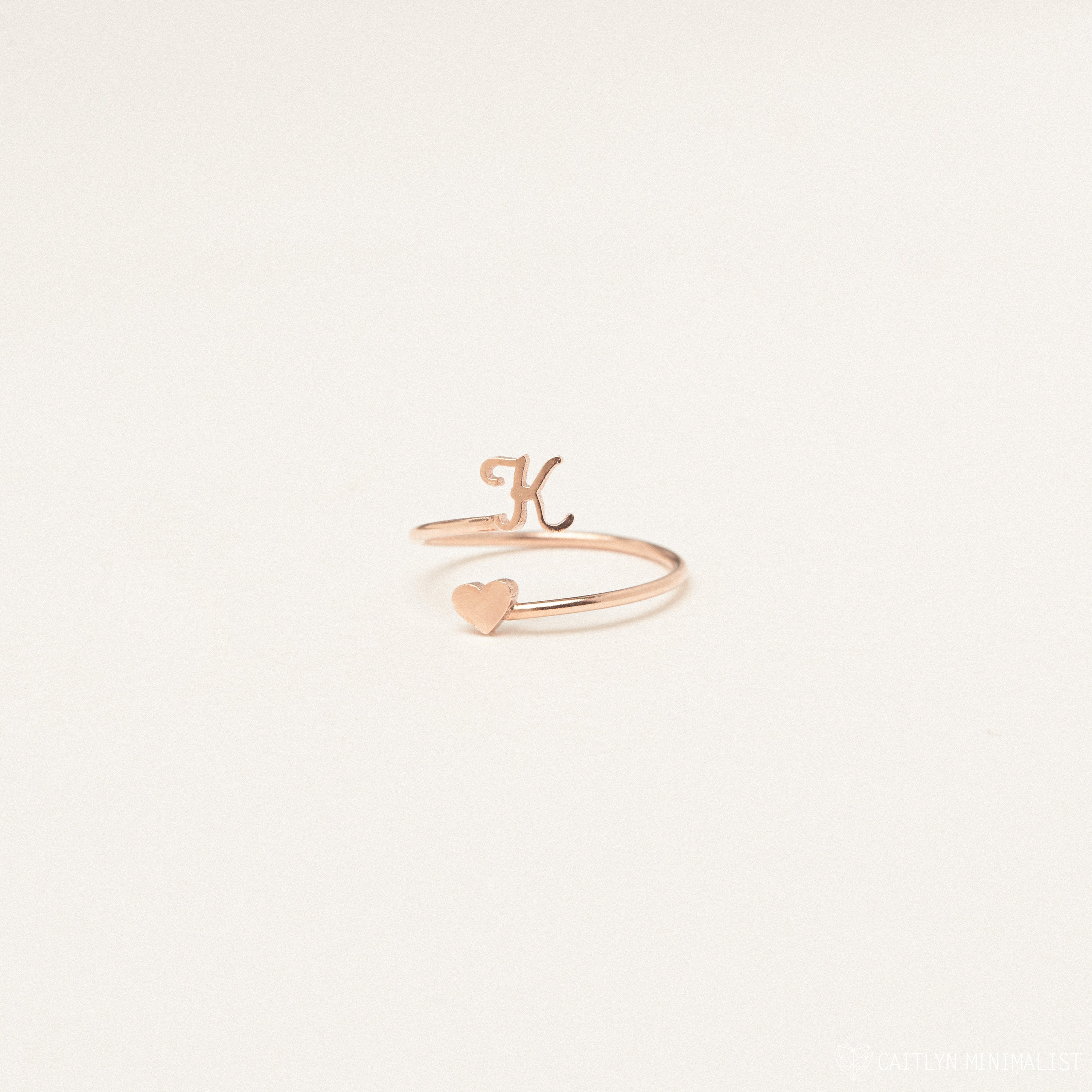 Initial Heart Wrap Ring Rose Gold